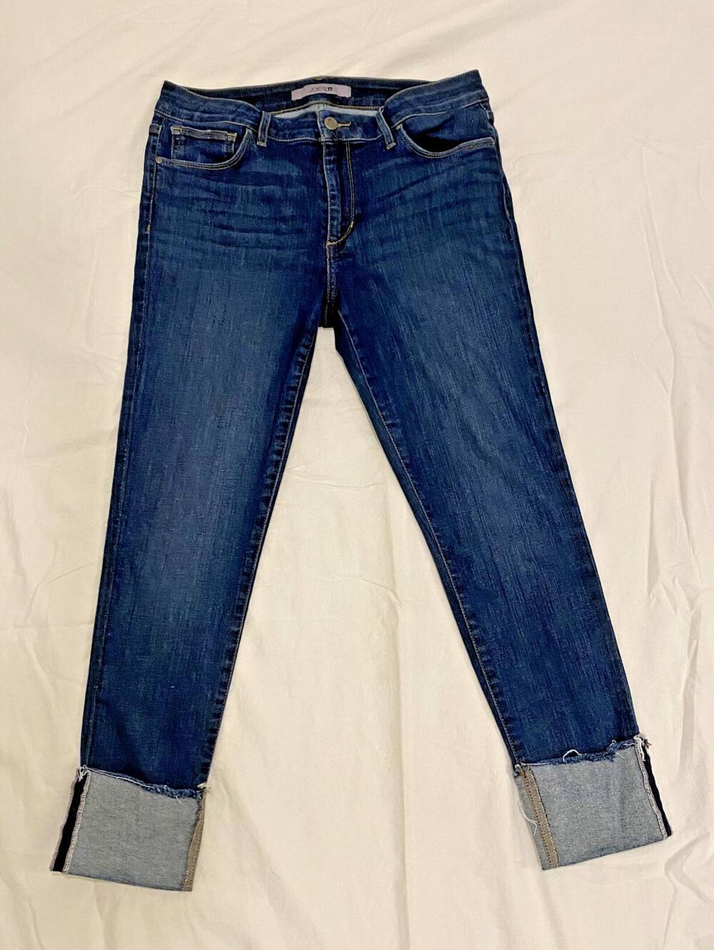 Joes Jeans Women 30 Cuff Crop Dark Wash Slim Mid Rise Raw‎ Hem Denim Blue